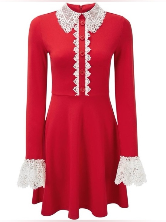 Killstar Dresses & Skirts - Killstar Blessed Be Blood Red Sabrina Dress with Lace Like Collar & Cuffs Large